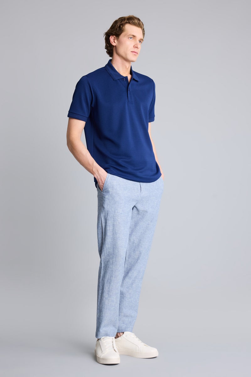 DeFacto Blue Man Tailored Fit Linen Trousers Casual - Image 2